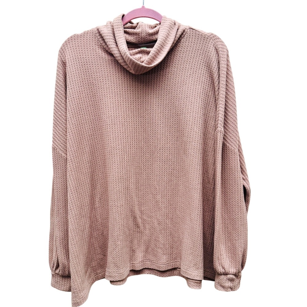 Honeydew Cowl Neck Waffle Knit Sweater Oversized Mauve Brown Top Size Small